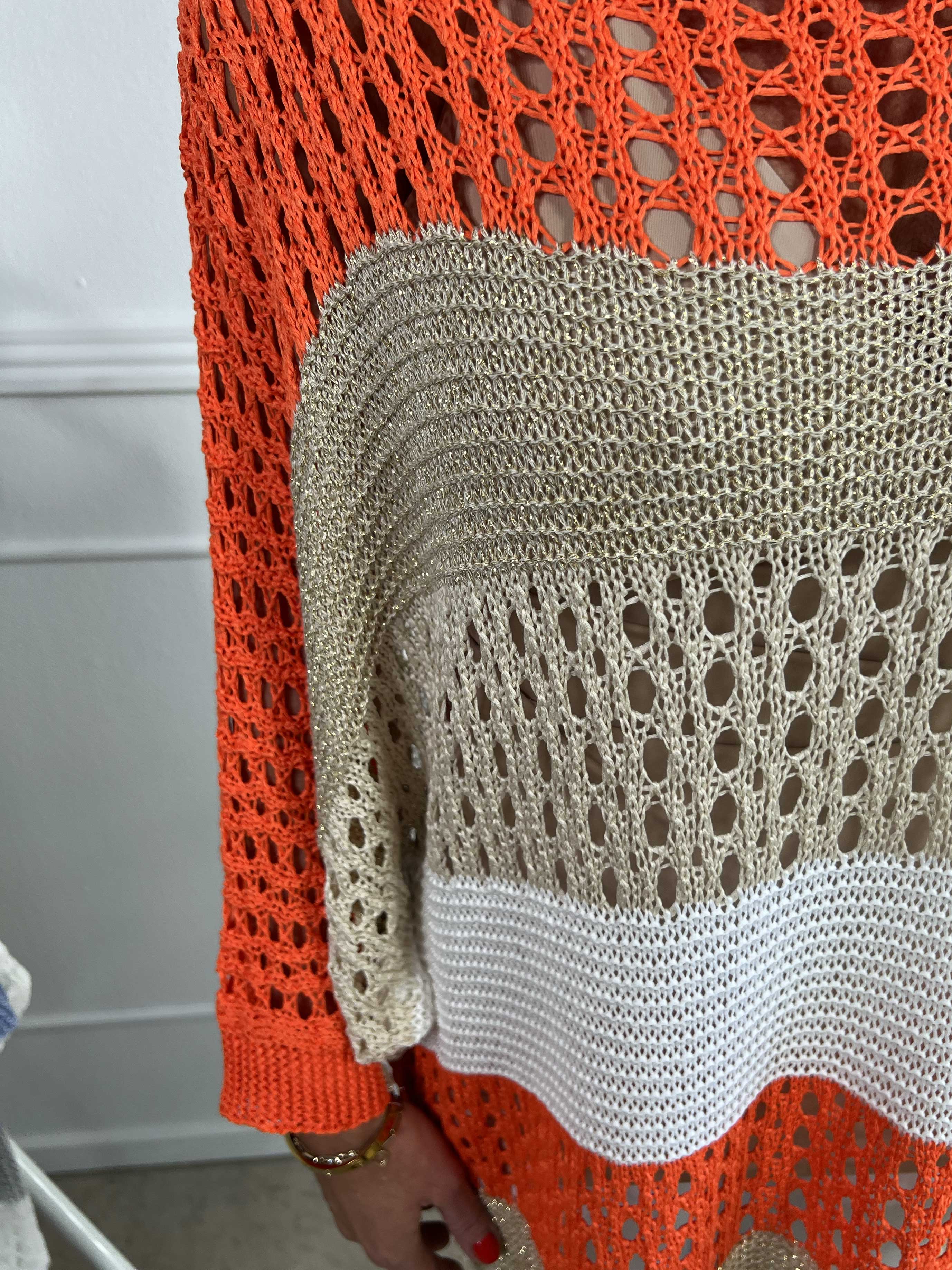 Evelina - Randig stickning med hålmönster och glittertrådar